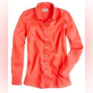 J. CREW Linen Cotton Blend Perfect Shirt Coral Pink Button Down Size 2
